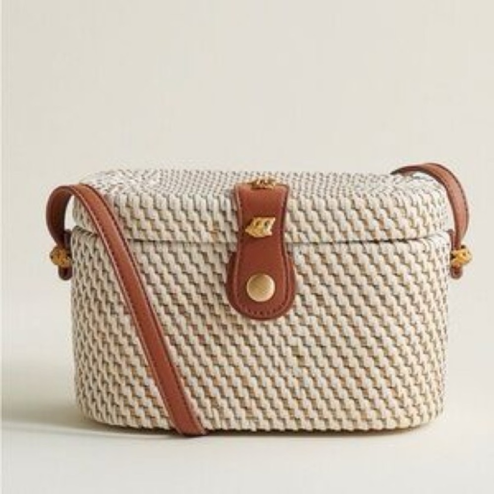 Handmade Rattan Bag / Leather Strap] Women's Bucket Bag